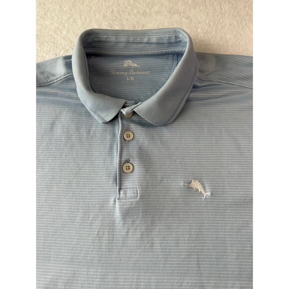 Tommy Bahama Mens Polo Size Large Athletic Striped Blue Golf Shirt - Picture 5 of 9